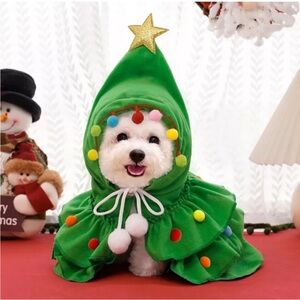 Dog Christmas Outfit Xmas Tree Pom Pom Cloak costume - Size small